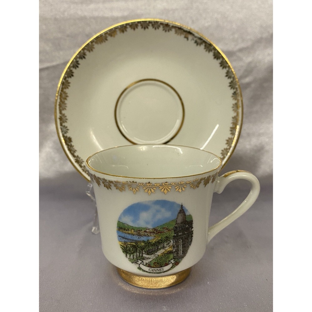 Collectors Item Cannes, Monte Carlo SOUVENIR Espresso Cup & Saucer Set PreOwned